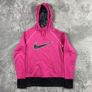 Nike Therma-fit Hoodie Womens Small Pink Swoosh‎ Pullover Thumbholes Fleece
